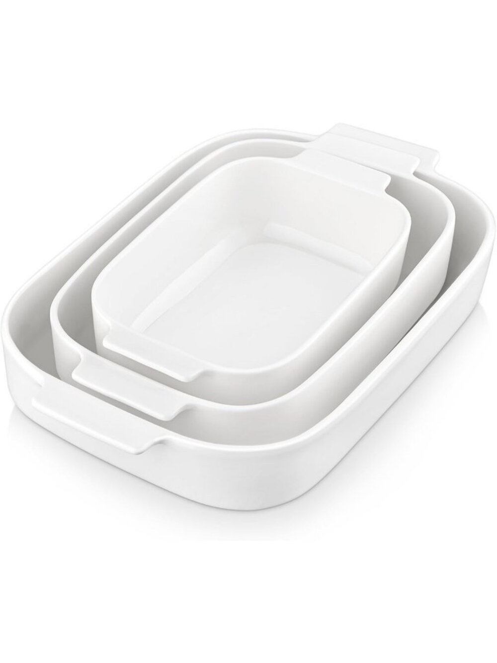 Set of 3 White Ceramic Casserole Dishes, Oven Safe Baking Dish 9x13